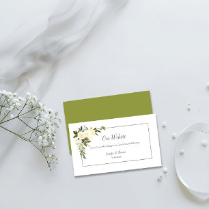 Tarjeta De Recepción Rosas Blancas Sitio Web Floral de Boda Verde Oli