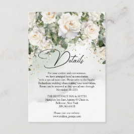 Tarjeta De Recepción Rosas blancas vintage, vegetación de eucalipto y d