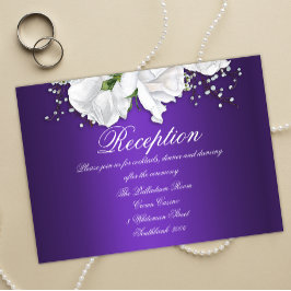 Tarjeta De Recepción Rosas blancas y Boda morado floral
