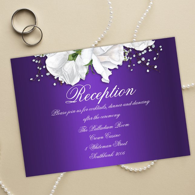Tarjeta De Recepción Rosas blancas y Boda morado floral (Subido por el creador)