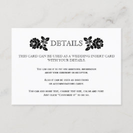 Tarjeta De Recepción Rosas blancos negros detalles boda insertar tarjet