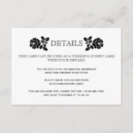 Tarjeta De Recepción Rosas blancos negros detalles boda insertar tarjet