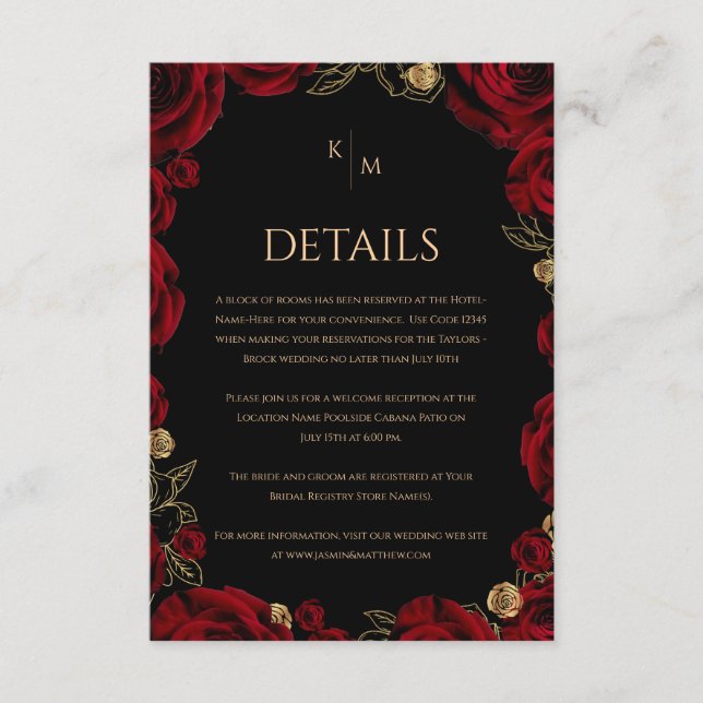 Tarjeta De Recepción Rosas Borgoña Boda Boho (Anverso)