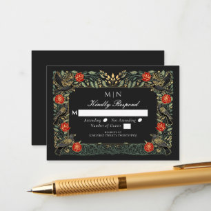 Tarjeta De Recepción Rosas Cuervo Góticas Encantadas Boda Plata RSVP 