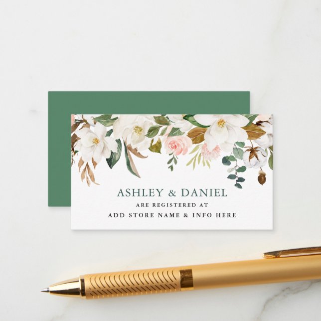 Tarjeta De Recepción Rosas de acuarela Magnolias Registro Boda Insertar