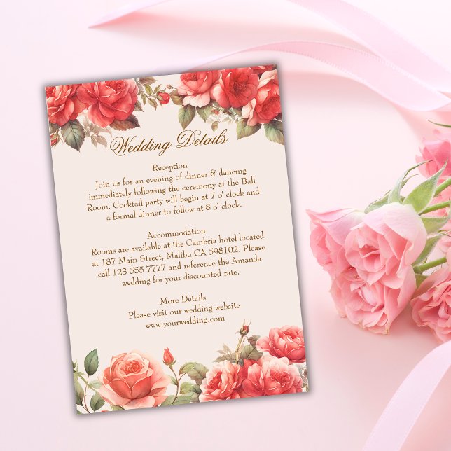 Tarjeta De Recepción Rosas de acuarela románticos detalles de Boda flor (Subido por el creador)