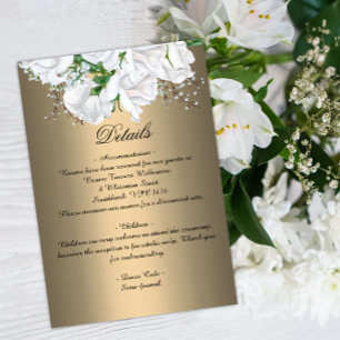Tarjeta De Recepción Rosas de Bouquet de Novias Blancas en Boda de Oro