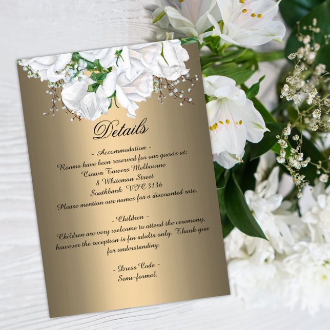Tarjeta De Recepción Rosas de Bouquet de Novias Blancas en Boda de Oro (Subido por el creador)