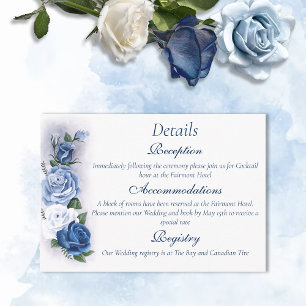 Tarjeta De Recepción Rosas de Camafeo de la Regencia Azul Elegante