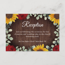 Tarjeta De Recepción Rosas de girasoles Eucalyptus Wood Wedding Recepci