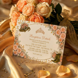 Tarjeta De Recepción Rosas de melocotón occidental Quinceañera dorada c
