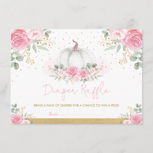 Tarjeta De Recepción Rosas de oro rosado Calabaza Baby Shower Diaper Ra (Anverso)