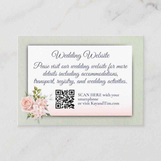 Tarjeta De Recepción Rosas de Sage Green y Peach (Anverso)