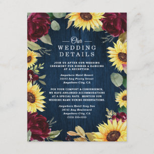 Tarjeta De Recepción Rosas del girasol Boda rojo y azul de la Marina de