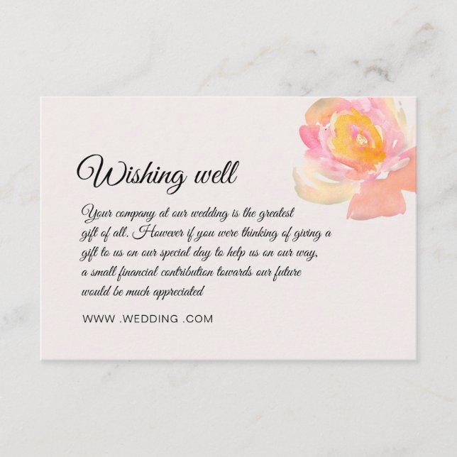 Tarjeta De Recepción Rosas en acuarela elegante Pozo de deseos de boda  (Anverso)