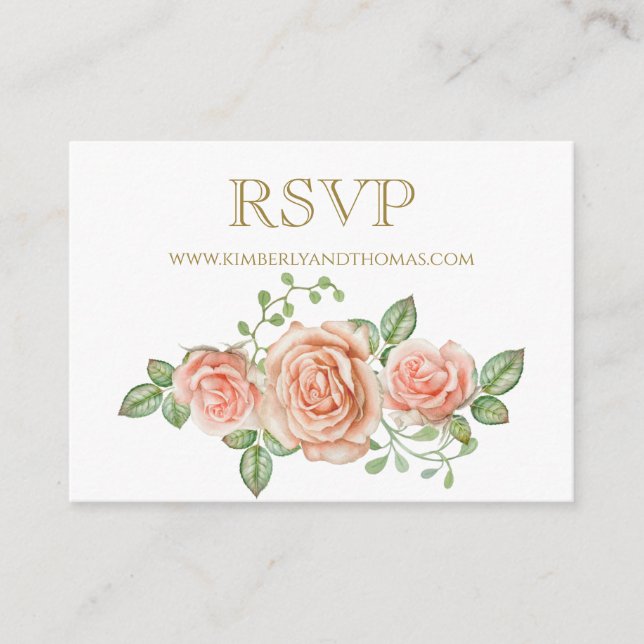 Tarjeta De Recepción Rosas en línea RSVP Boda de acuarela floral (Anverso)