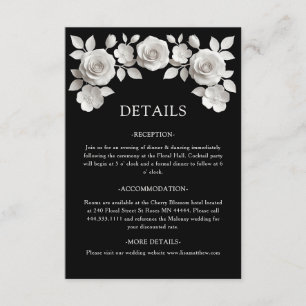 Tarjeta De Recepción Rosas esculpidas en 3D negras y blancas