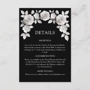 Tarjeta De Recepción Rosas esculpidas en 3D negras y blancas