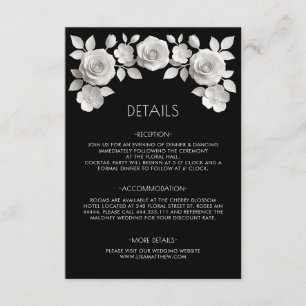 Tarjeta De Recepción Rosas esculpidas en 3D negras y blancas