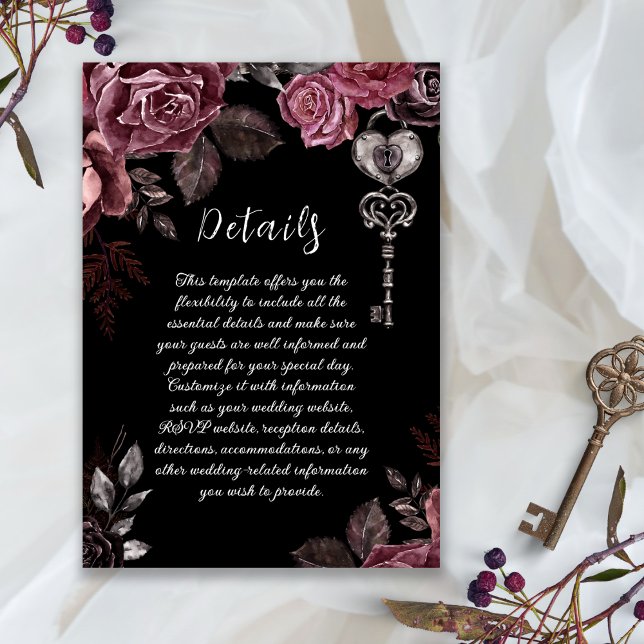 Tarjeta De Recepción Rosas florales negros Detalles del Boda gótico osc (Subido por el creador)