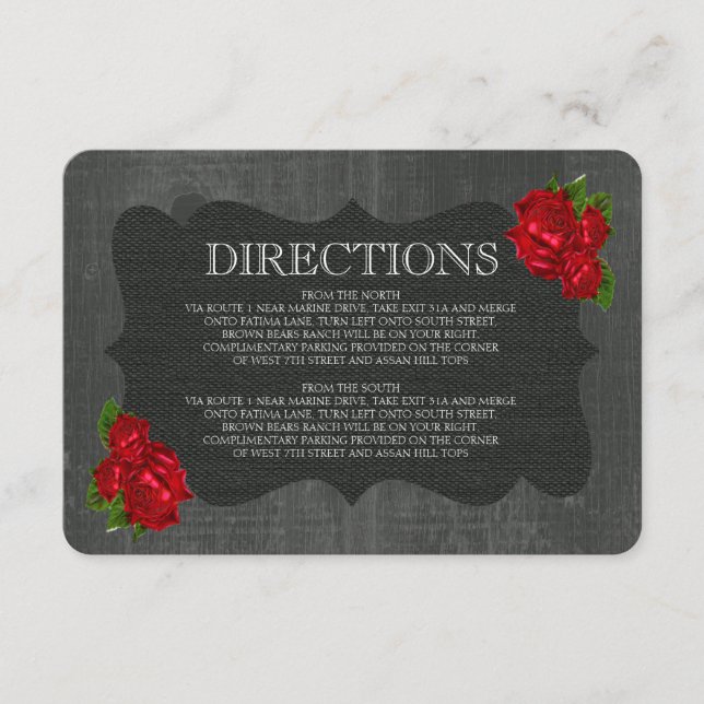 Tarjeta De Recepción Rosas Florales Rojos Gabinete Boda gótico de mader (Anverso)