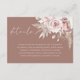 Tarjeta De Recepción Rosas Florales Rosadas Detalles de Boda de Arcilla