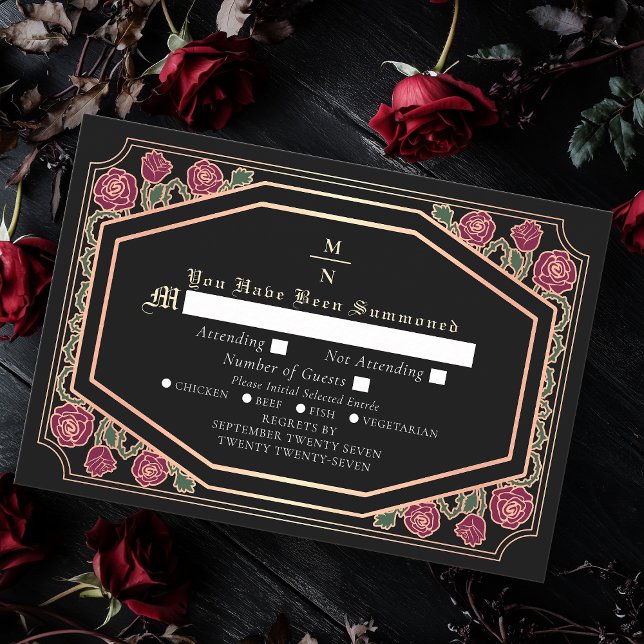 Tarjeta De Recepción Rosas góticos de la Victoria Negra lanzan matrimon (Subido por el creador)