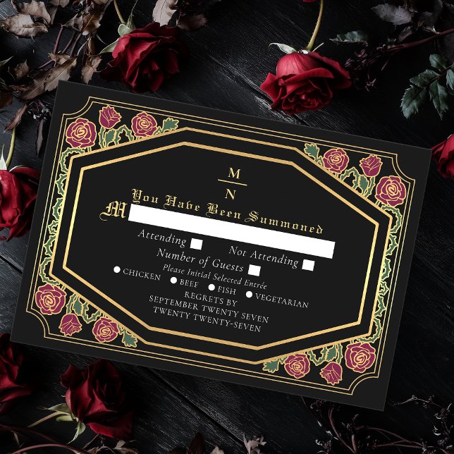 Tarjeta De Recepción Rosas góticos de la Victoria Negra lanzan matrimon (Subido por el creador)