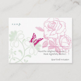 Tarjeta De Recepción Rosas ilustrados y Primavera de mariposa RSVP