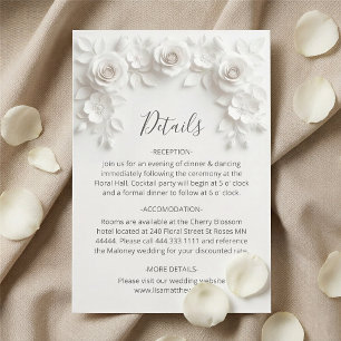 Tarjeta De Recepción Rosas minimalistas esculpidas en 3D blancas