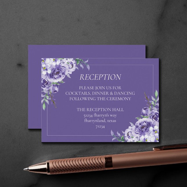 Tarjeta De Recepción Rosas morados | Elegante acuarela violeta floral (Subido por el creador)