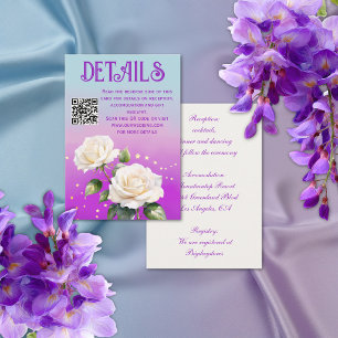 Tarjeta De Recepción Rosas Ombre Acuarela Azul Púrpura Boda de Primaver