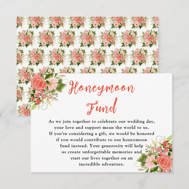 Tarjeta De Recepción Rosas Rojas Coral con Follaje (Anverso / Reverso)