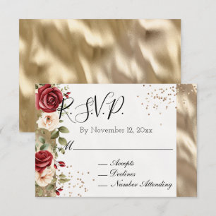 Tarjeta De Recepción Rosas Rojas Crema Bodas Champagne Dorado