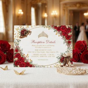 Tarjeta De Recepción Rosas Rojas del Oeste Dorado Quinceañera