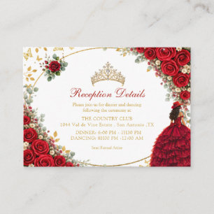 Tarjeta De Recepción Rosas Rojas Mariposas Doradas Quinceañera