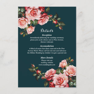 Tarjeta De Recepción Rosas rojas y rosadas oscuras y melancólicas boda 