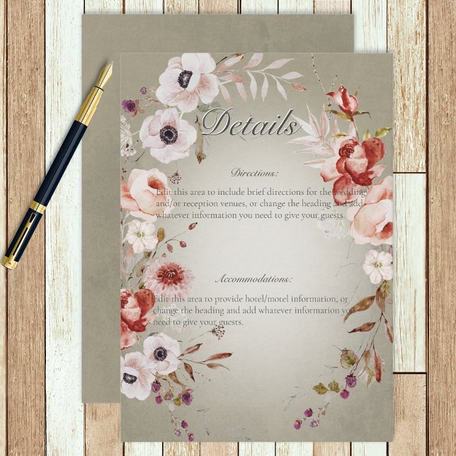 Tarjeta De Recepción Rosas románticos detalles de Boda floral verde ros (Subido por el creador)