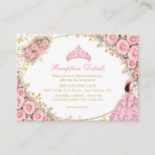 Tarjeta De Recepción Rosas rosadas acuarela mariposa dorada Quinceañera