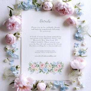 Tarjeta De Recepción Rosas rosadas, blancas y azules pastel con cinta