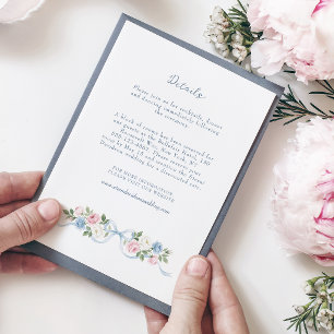 Tarjeta De Recepción Rosas rosadas, blancas y azules pastel con cinta