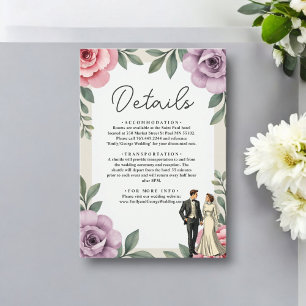 Tarjeta De Recepción Rosas Rosadas Moradas Bodas Florales Acuarela Pare