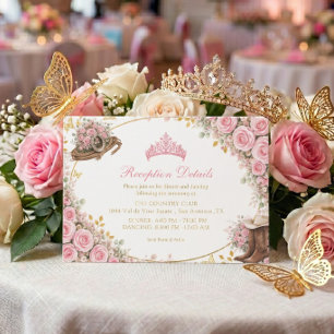 Tarjeta De Recepción Rosas rosadas occidentales Quinceañera dorada del 