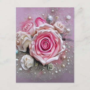 Tarjeta De Recepción Rosas rosadas y perlas