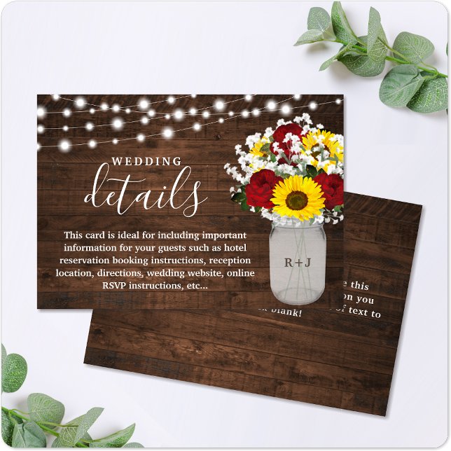 Tarjeta De Recepción Rosas rusos de girasoles Mason Jar Boda Detalles (Subido por el creador)