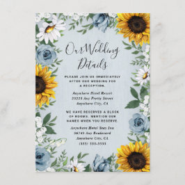 Tarjeta De Recepción Rosas Rústicos de Sunflower Dusty Blue Country Bod