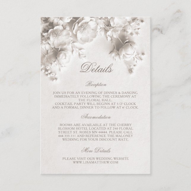 Tarjeta De Recepción Rosas silvestres 3D blancas (Anverso)