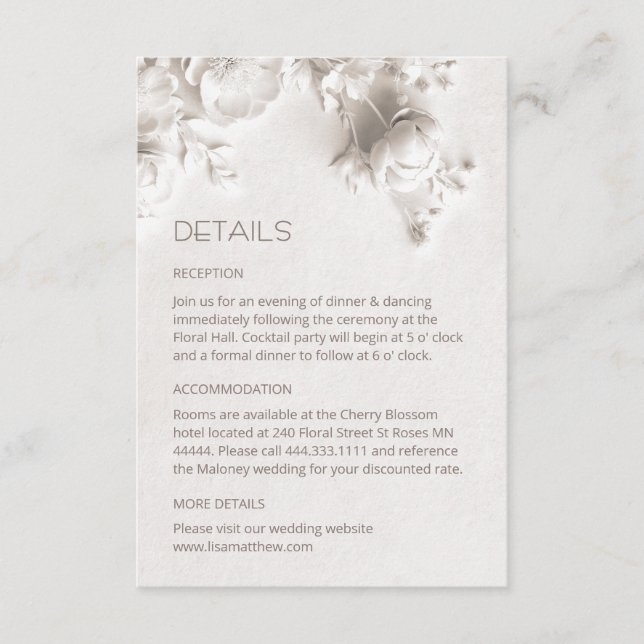 Tarjeta De Recepción Rosas silvestres 3D blancas (Anverso)