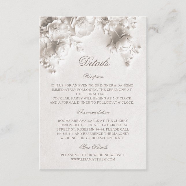 Tarjeta De Recepción Rosas silvestres 3D blancas (Anverso)