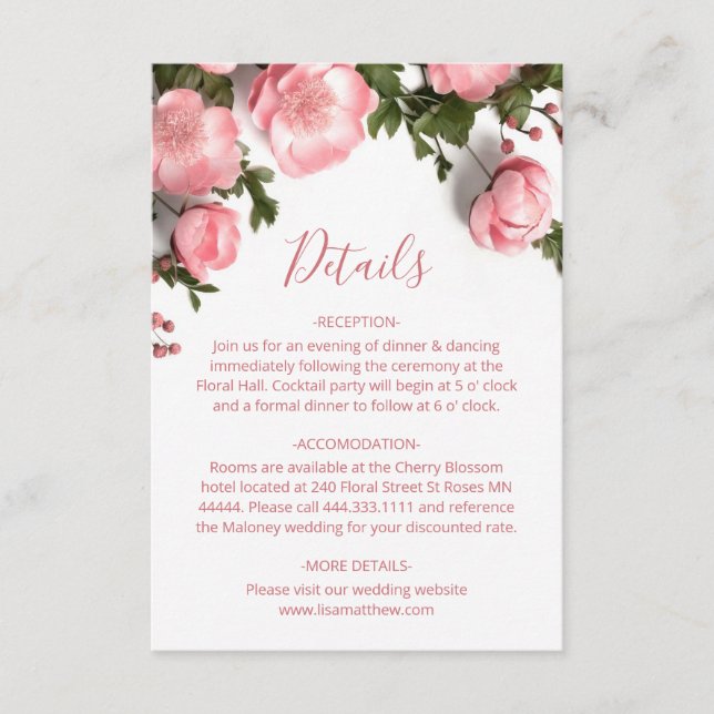 Tarjeta De Recepción Rosas silvestres blancas 3D (Anverso)